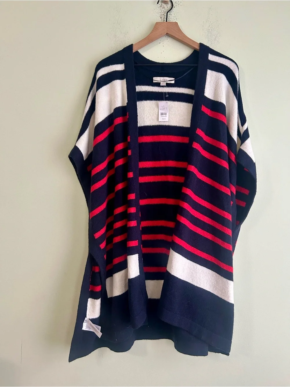 NWT Loft Red Cream and Navy Poncho Sweater